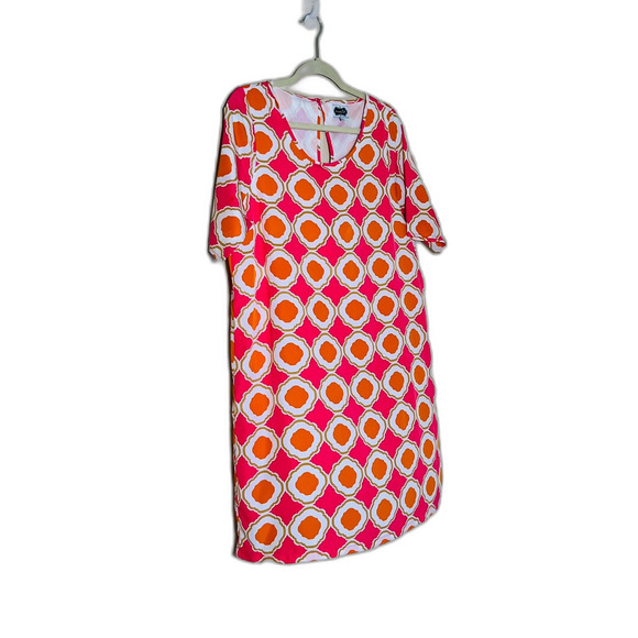 Mud Pie Mod Hot Pink Orange Mini Dress 1970s Light Dress Large 12/14 - Picture 3 of 9
